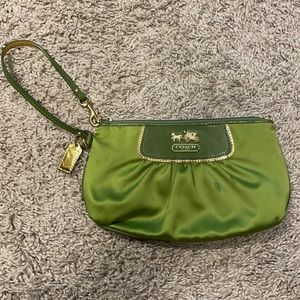 Green satin coin purse with handle